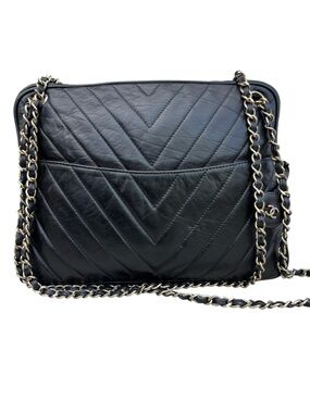 Chanel Quilted Chevron Leather Crossbody Bag with Chain Strap